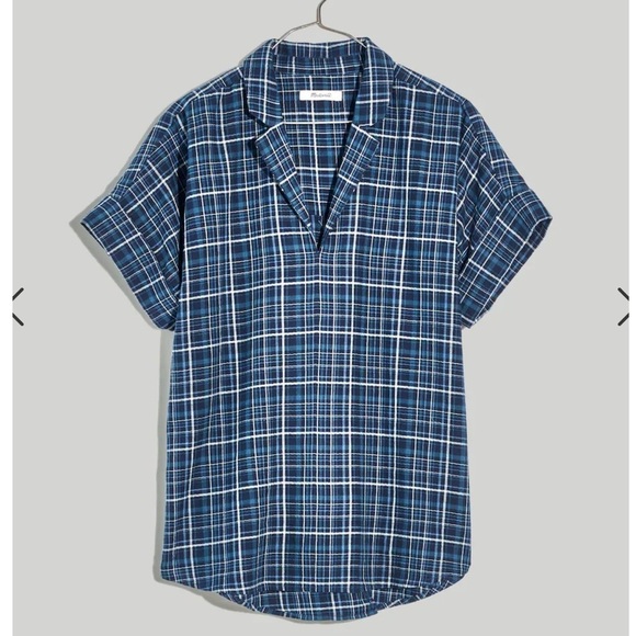 MADEWELL Swenson Popover Shirt in Morefield Plaid boxy cropped boho women’s M - Picture 2 of 12